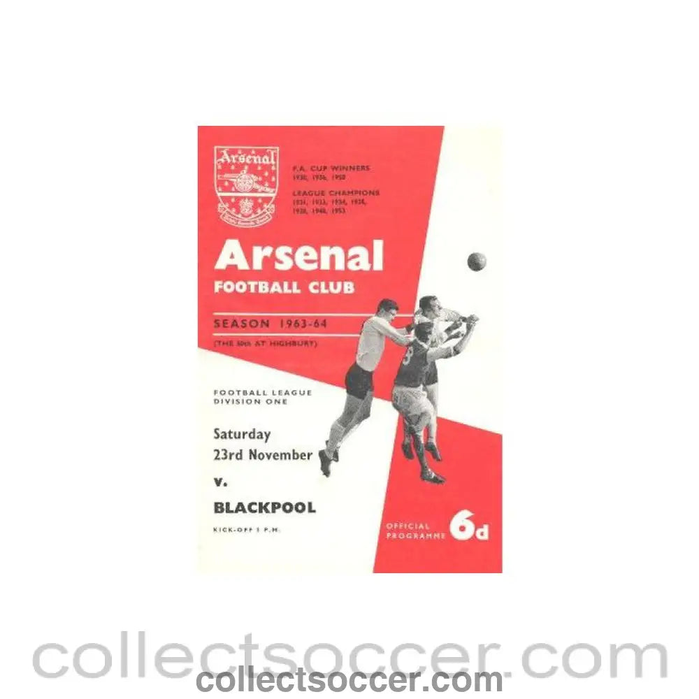 1963 - Arsenal v Blackpool official programme 23/11/1963