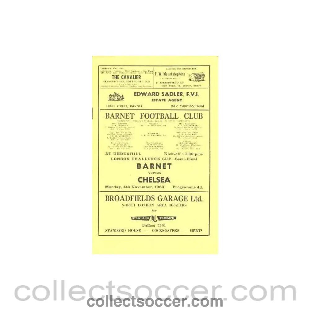 1963 - Barnet vChelsea official programme 04/11/1963 - Collect Soccer