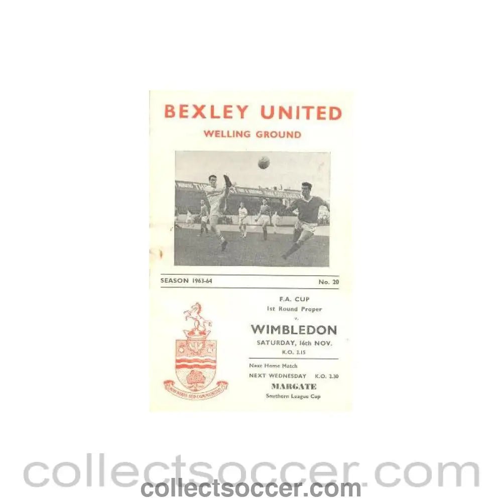 1963 - Bexley United v Wimbledon official programme 16/11/1963 - Collect Soccer