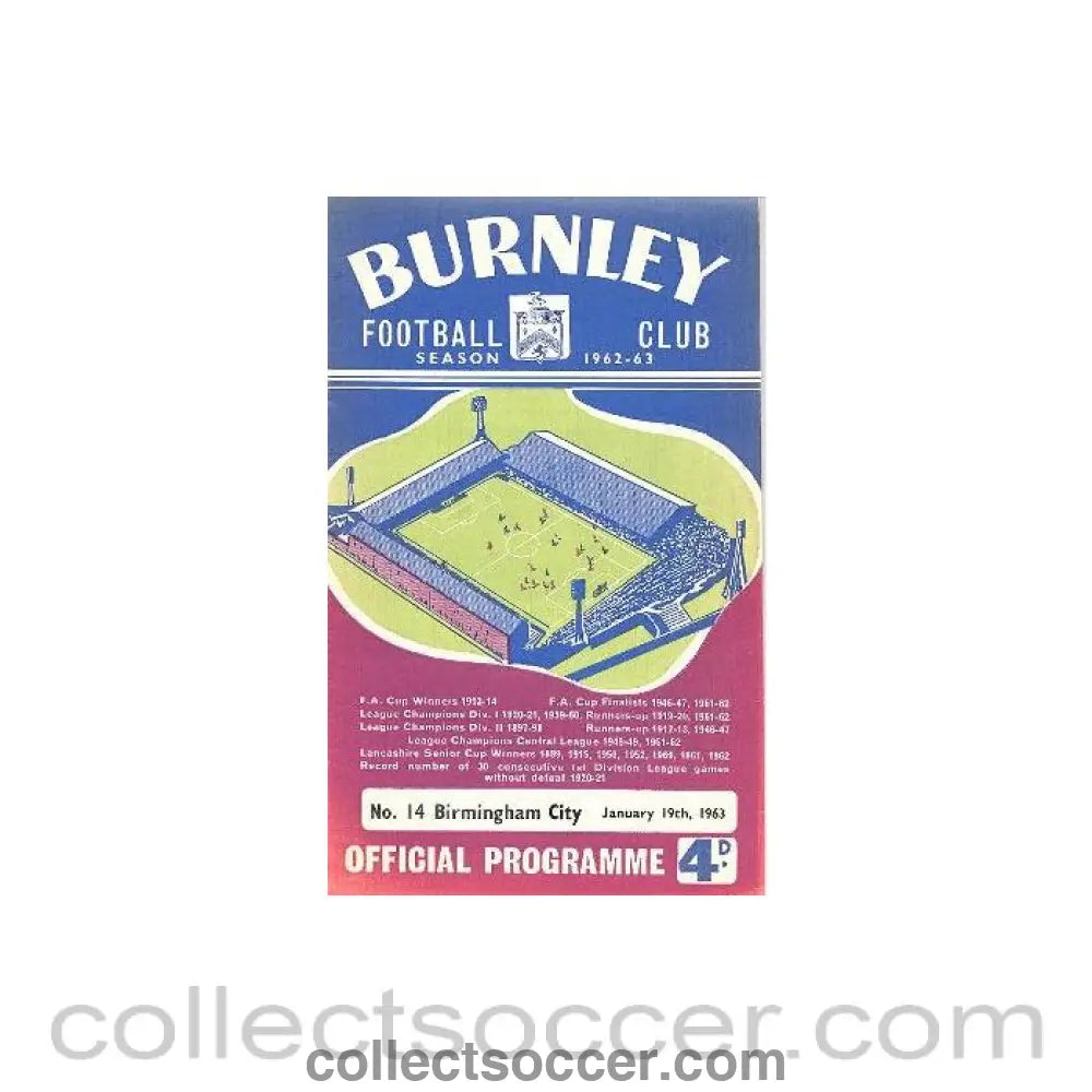 1963 - Burnley v Birmingham City official programme 19/01/1963