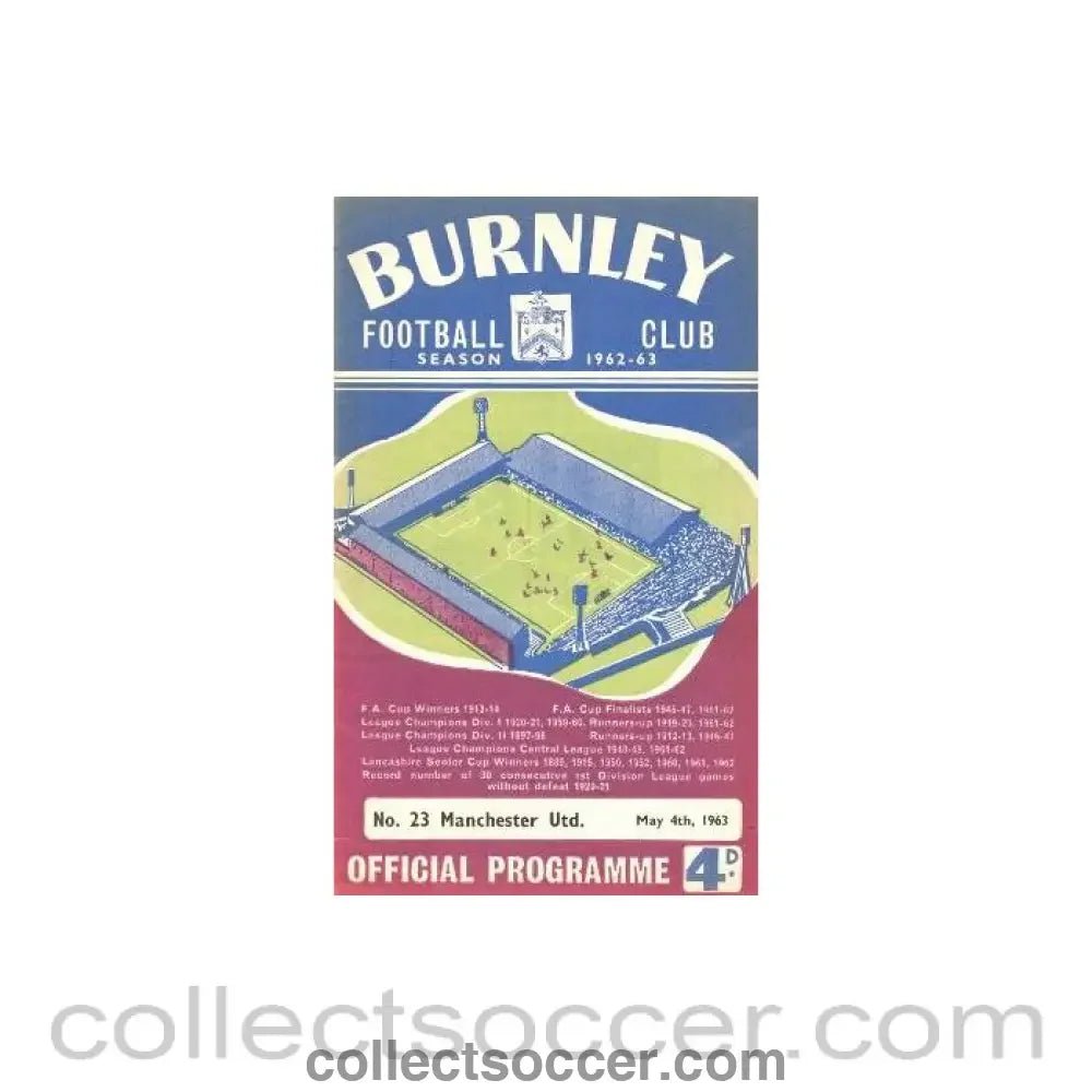 1963 - Burnley v Manchester United official programme 04/05/1963 - Collect Soccer