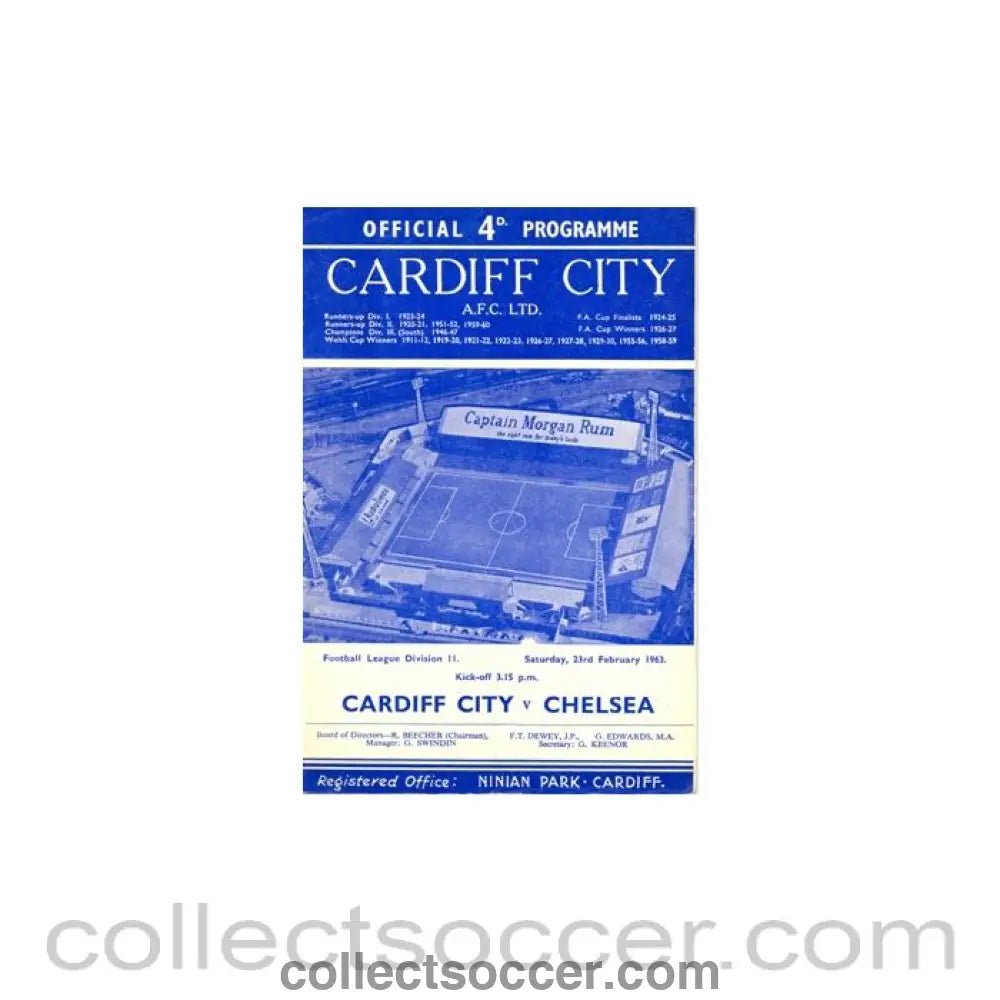 1963 - Cardiff City v Chelsea official programme 23/02/1963 - Collect Soccer