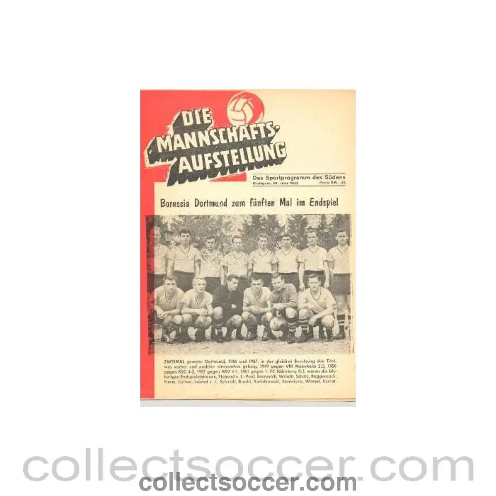 1963 Cologne v Borussia Dortmund official programme 29/06/1963 - Collect Soccer