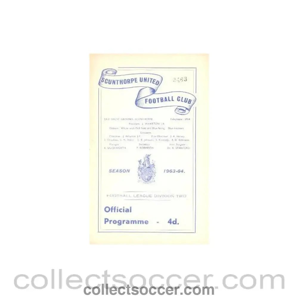 1963 - Scunthorpe United v Cardiff City official programme 30/08/1963 - Collect Soccer