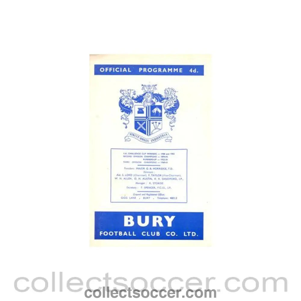 1964 - Bury v Plymouth Argyle official programme 06/10/1964 Football League