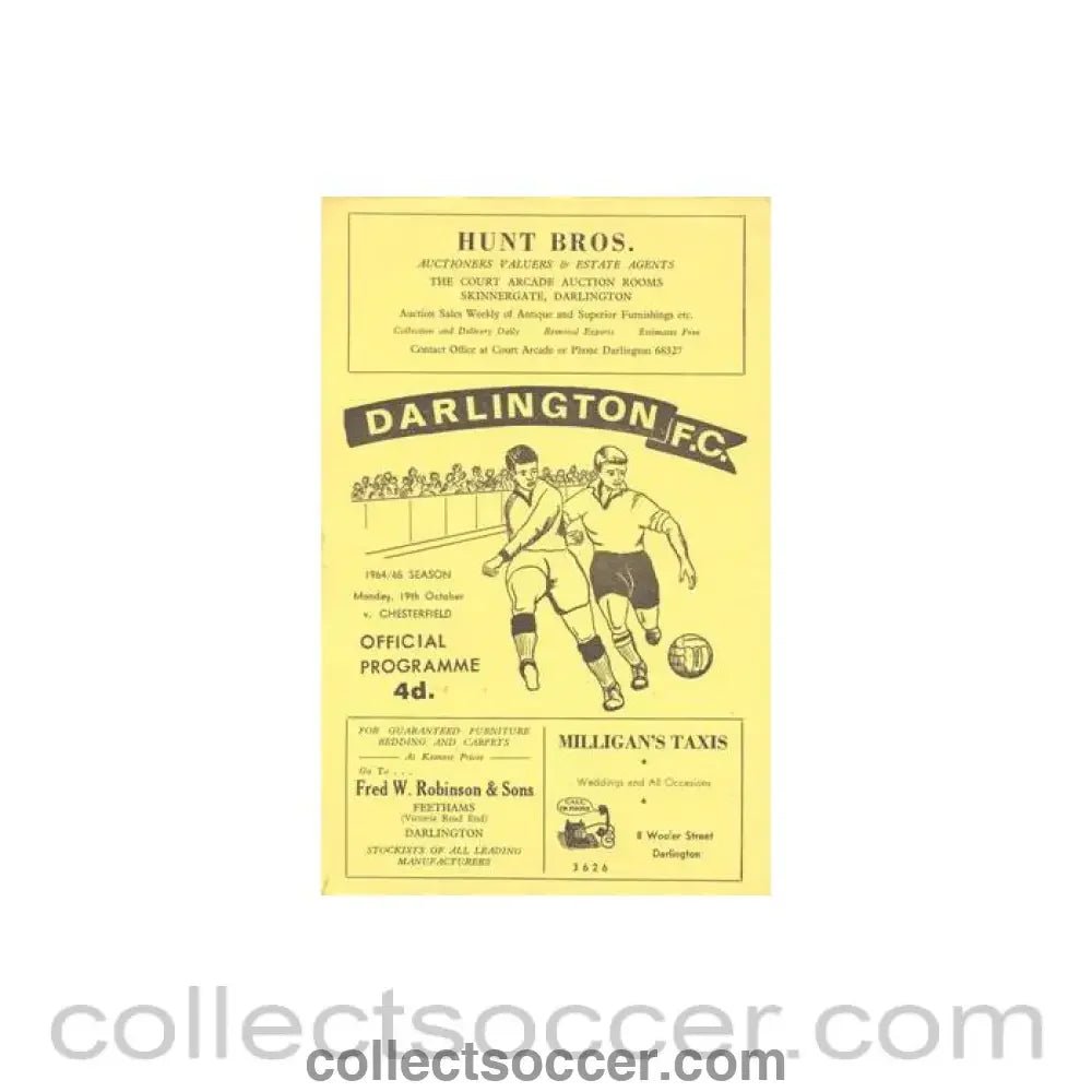 1964 - Darlington v Chesterfield official programe 19/10/1964 Football League - Collect Soccer