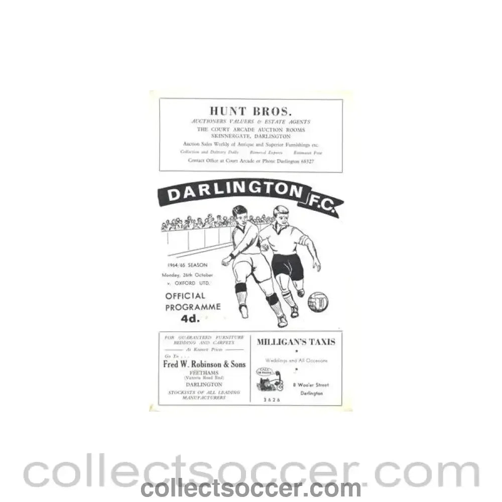 1964 - Darlington v Oxford United official programe 26/10/1964 Football League - Collect Soccer