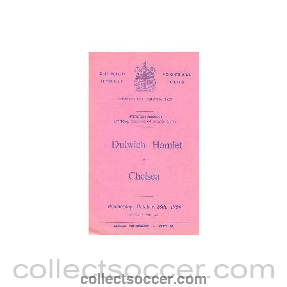 1964 - Dulwich Hamlet vChelsea official programme 28/10/1964