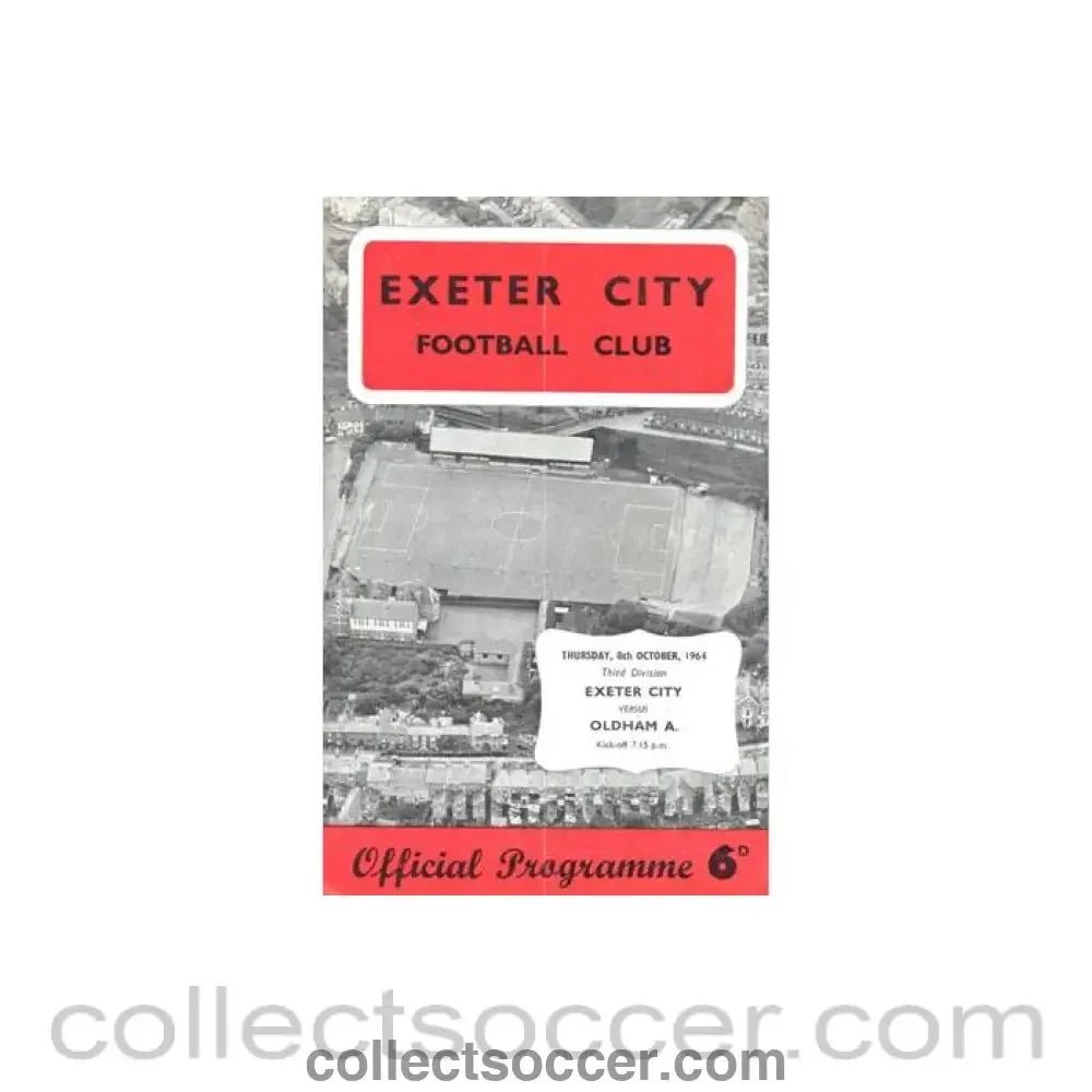 1964 - Exeter City v Oldham Athletic official programme 08/10/1964 Football League - Collect Soccer