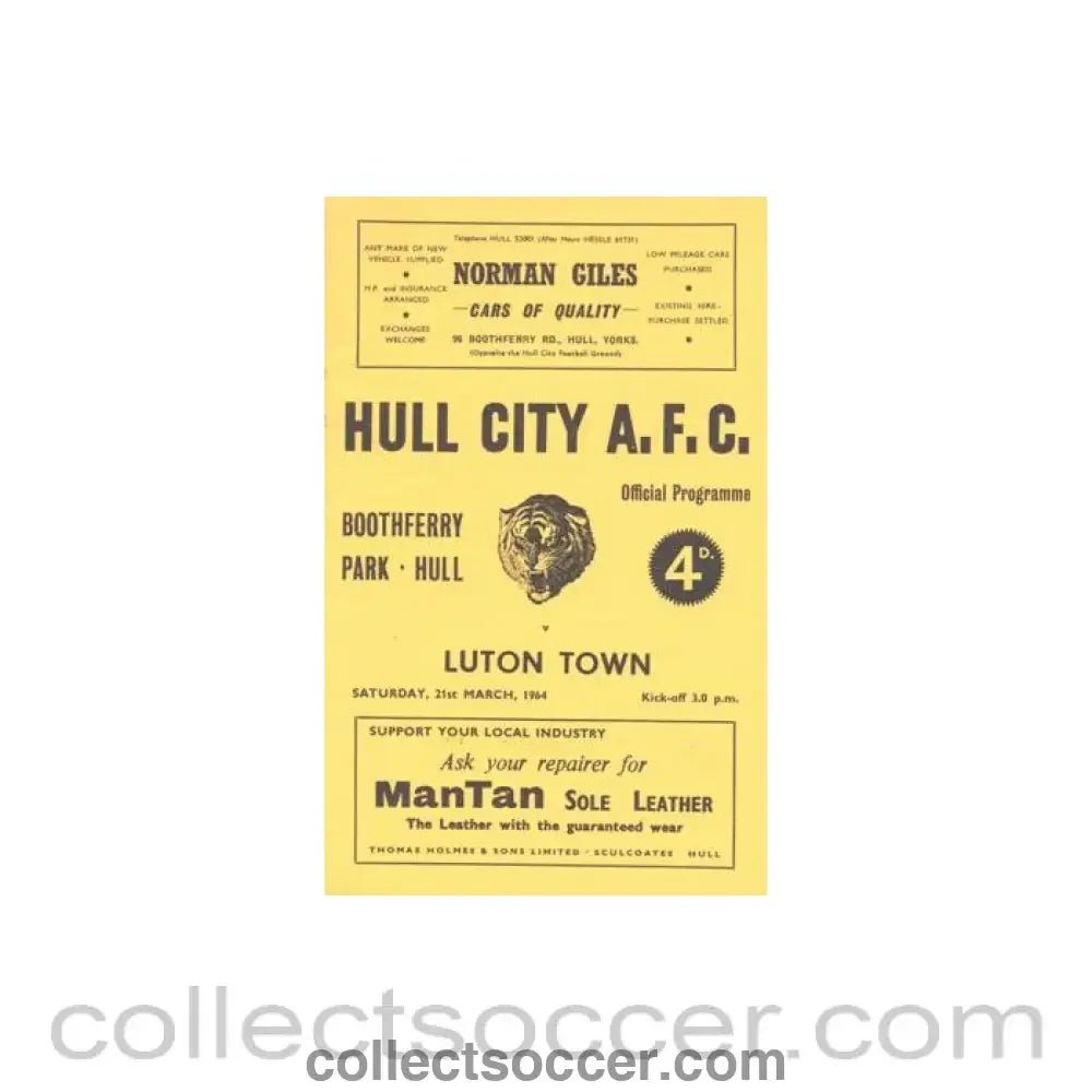 1964 - Hull City v Luton Town official programme 21/03/1964 Football League Cup - Collect Soccer
