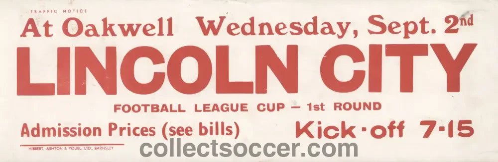1964 Original Bus Destination Poster Barnsley v Lincoln City - Collect Soccer