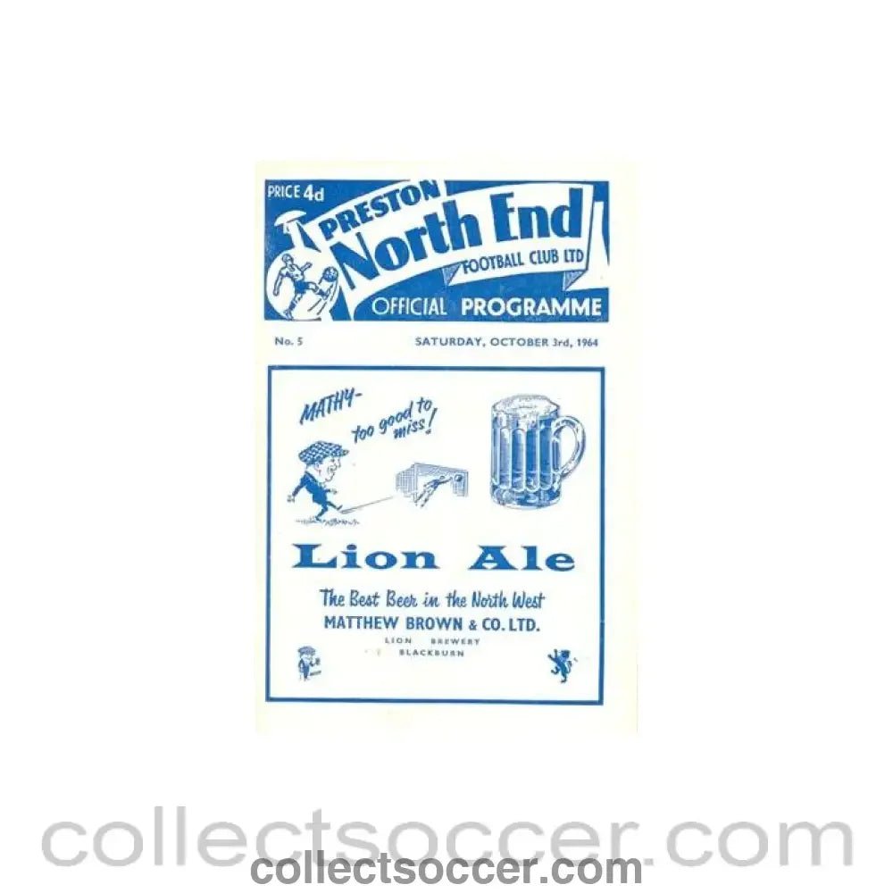 1964 - Preston North End v Northampton official programme 03/10/1964 Football League - Collect Soccer