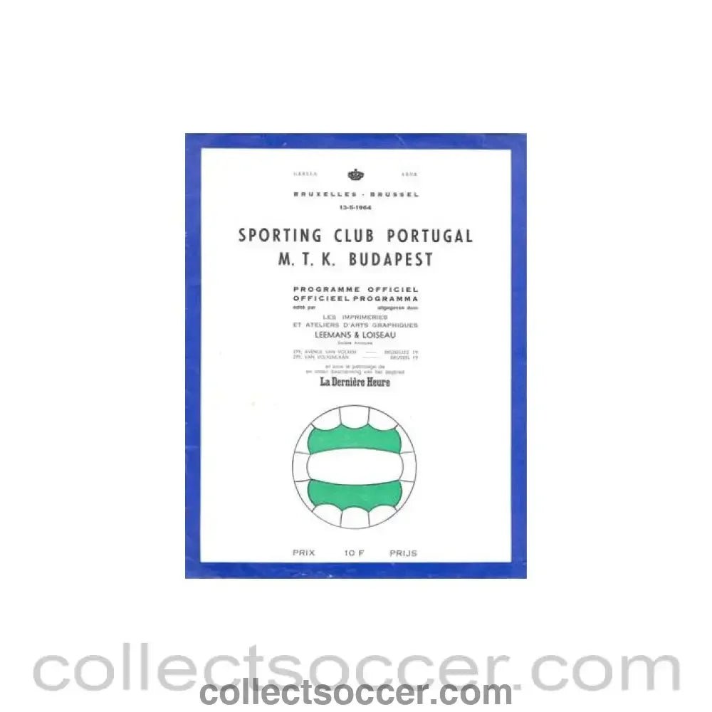 1964 Sporting Club Portugal v M.T.K. Budapest official programme 13/05/1964 European Cup - Collect Soccer