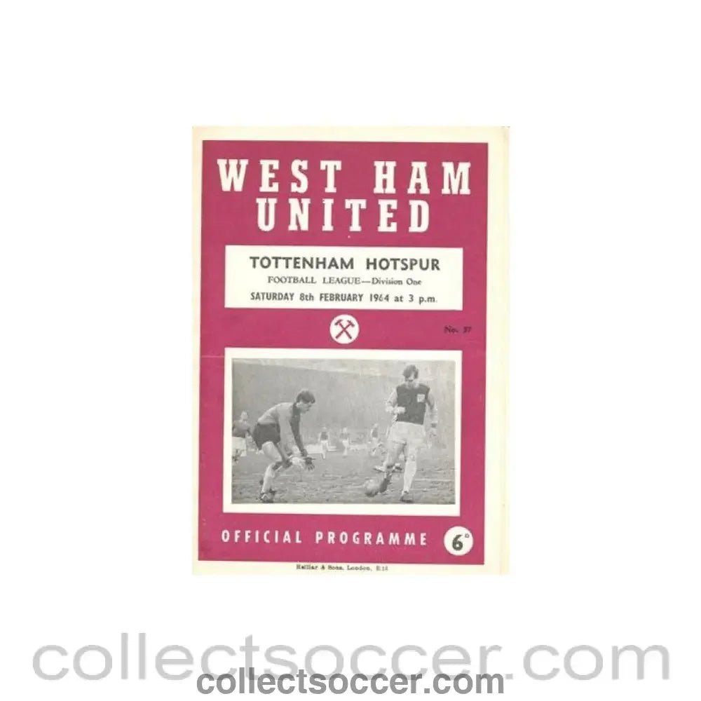 1964 - West Ham United v Tottenham Hotspur official programme 08/02/1964 Football League - Collect Soccer
