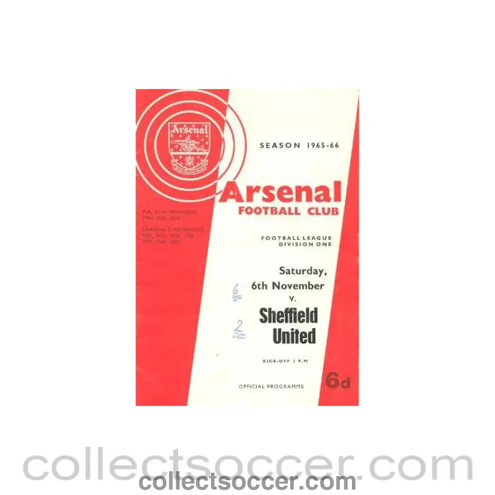 1965 - Arsenal v Sheffield United official programme 06/11/1965