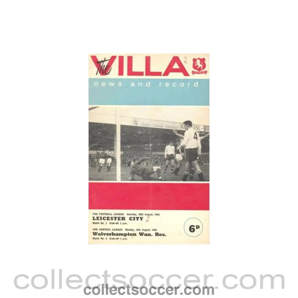 1965 - Aston Villa v Leicester City official programme 28/08/1965 Football League - Collect Soccer