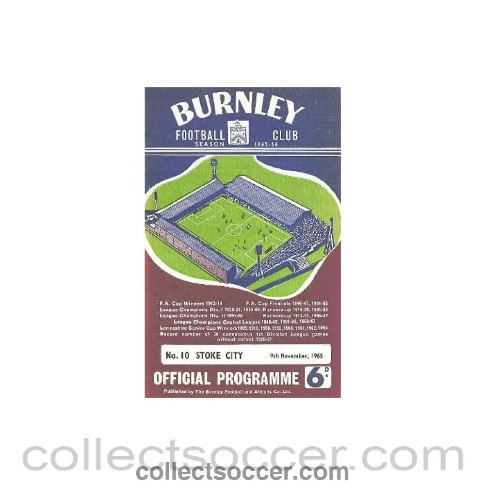 1965 - Burnley v Stoke City official programme 09/11/1965 - Collect Soccer