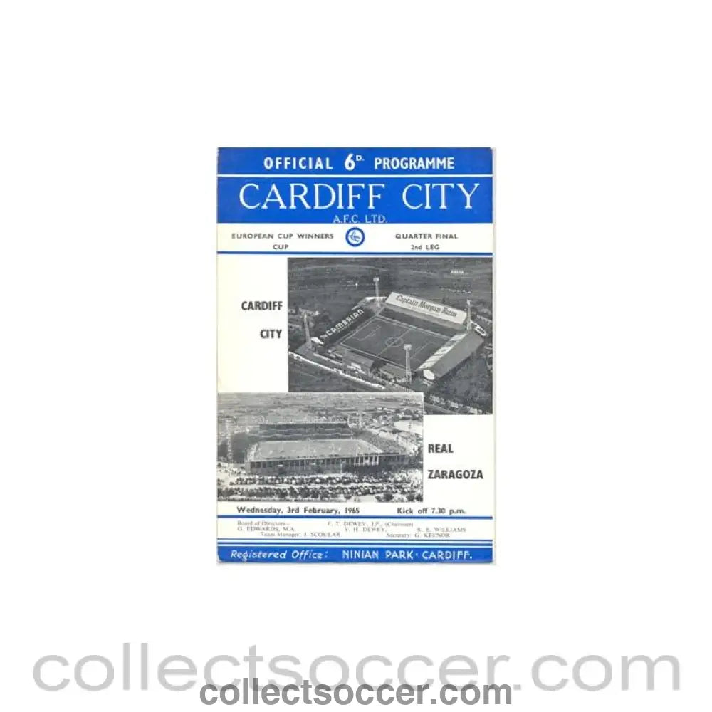 1965 - Cardiff City v Real Zaragoza official programme 03/02/1965