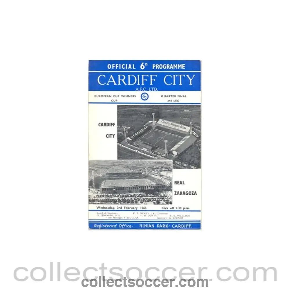 1965 - Cardiff City v Real Zaragoza official programme 03/02/1965 - Collect Soccer