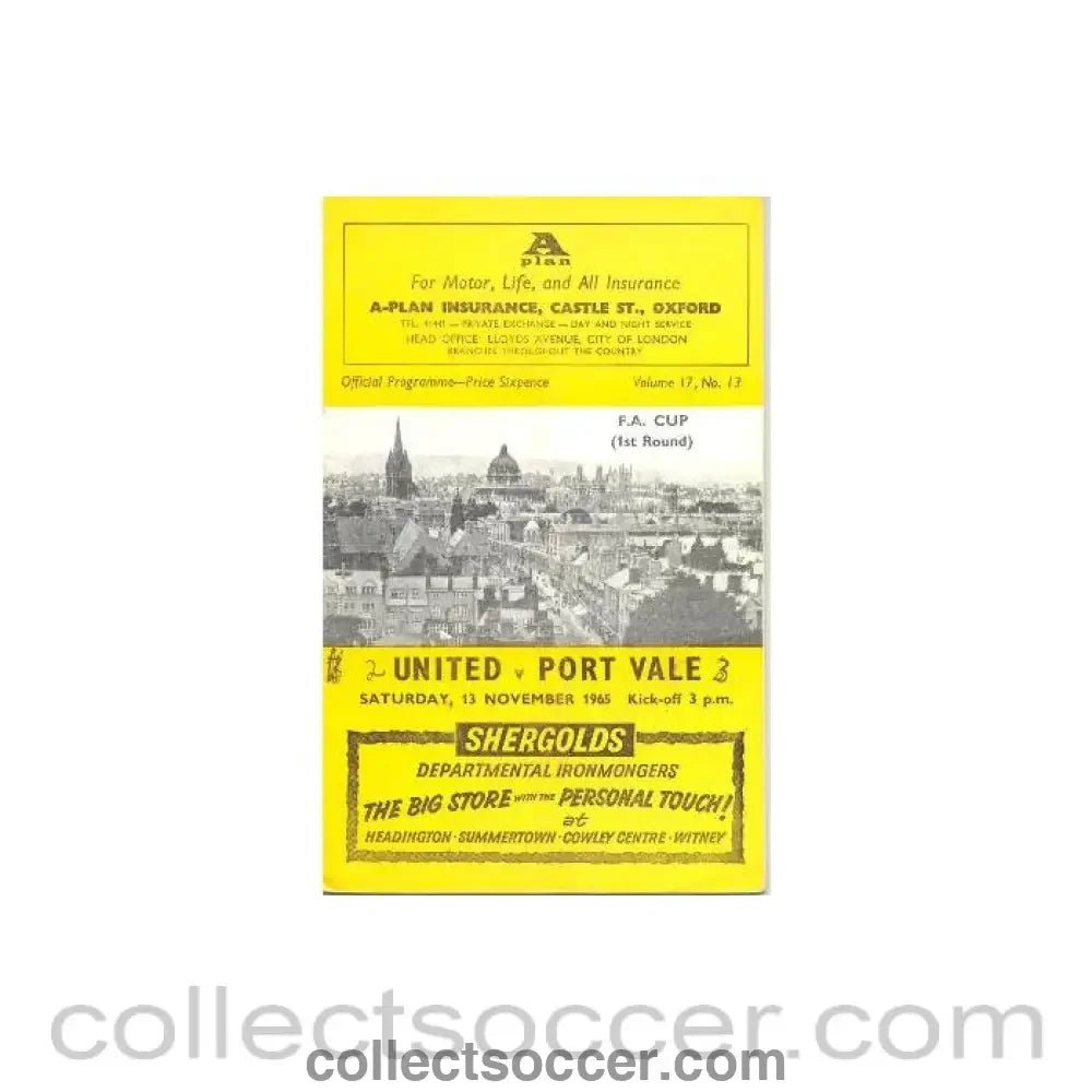 1965 - Oxford United v Port Vale official programme 13/11/1965 F.A. Cup - Collect Soccer