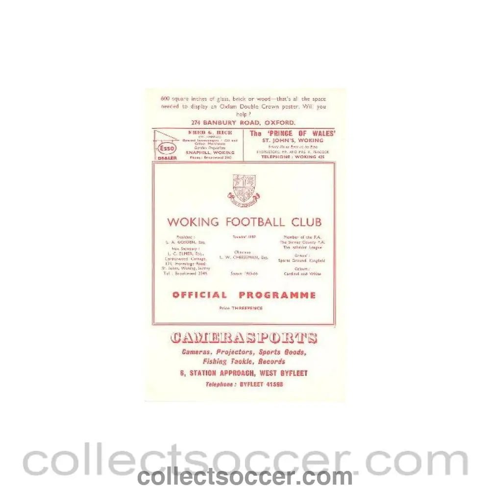 1965 - Woking vChelsea official programme 07/12/1965 - Collect Soccer