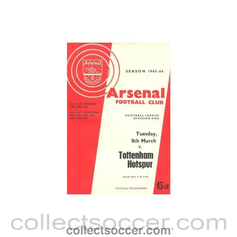 1966 - Arsenal v Tottenham Hotspur official programme 08/03/1966