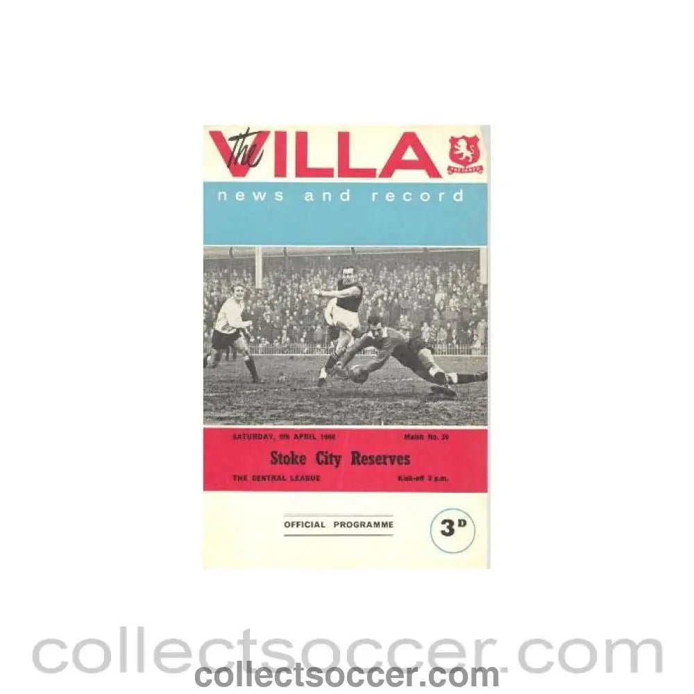1966 - Aston Villa v Stoke City official programme 09/04/1966 Reserves - Collect Soccer