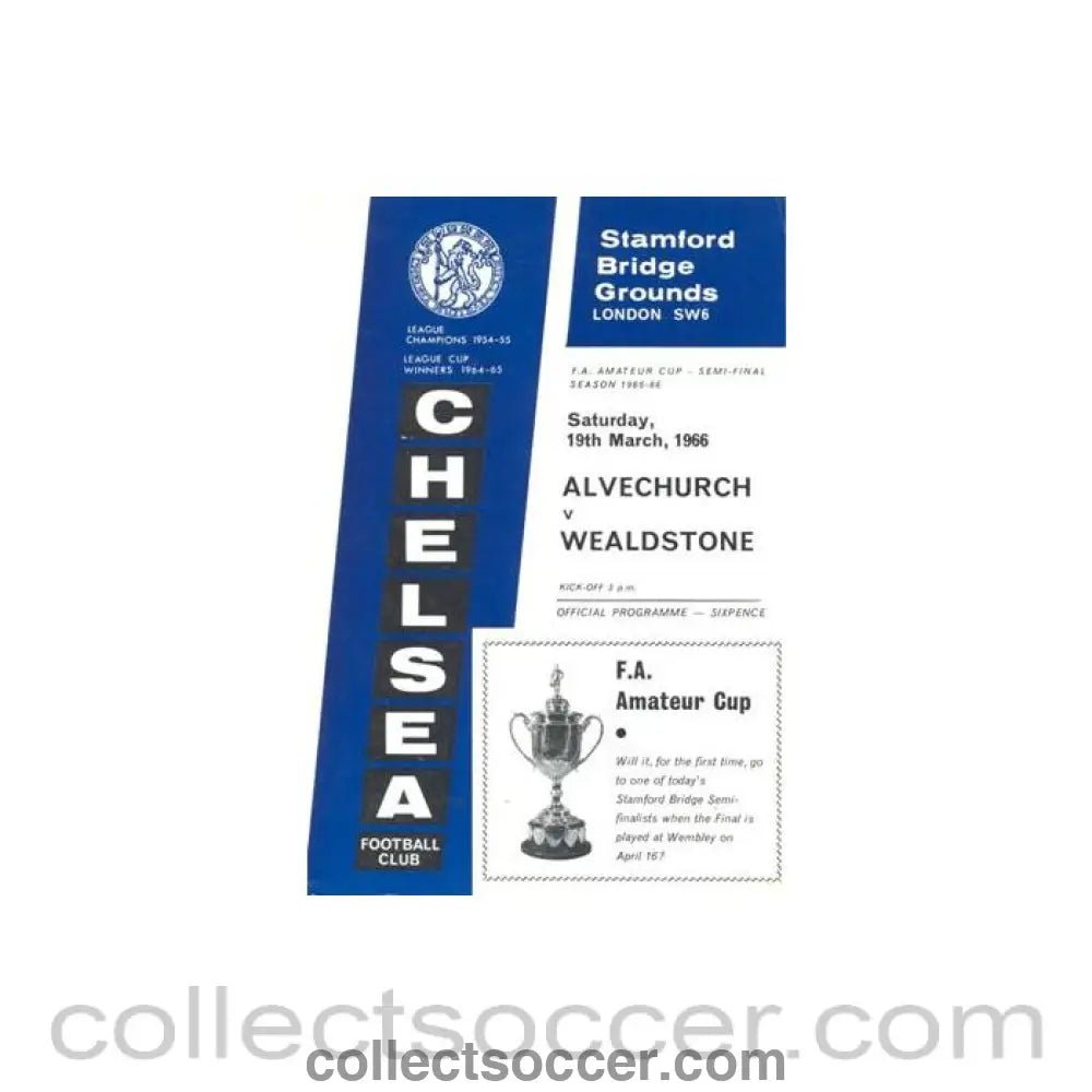 1966 - AtChelsea Alvechurch v Wealdstone official programme 19/03/1966 - Collect Soccer