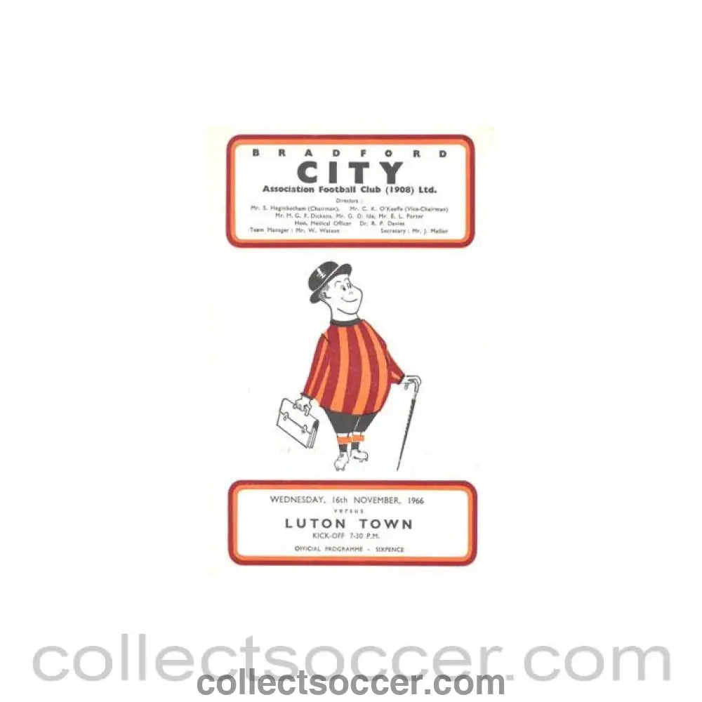 1966 - Bradford v Luton Town official programme 16/11/1966 Football League