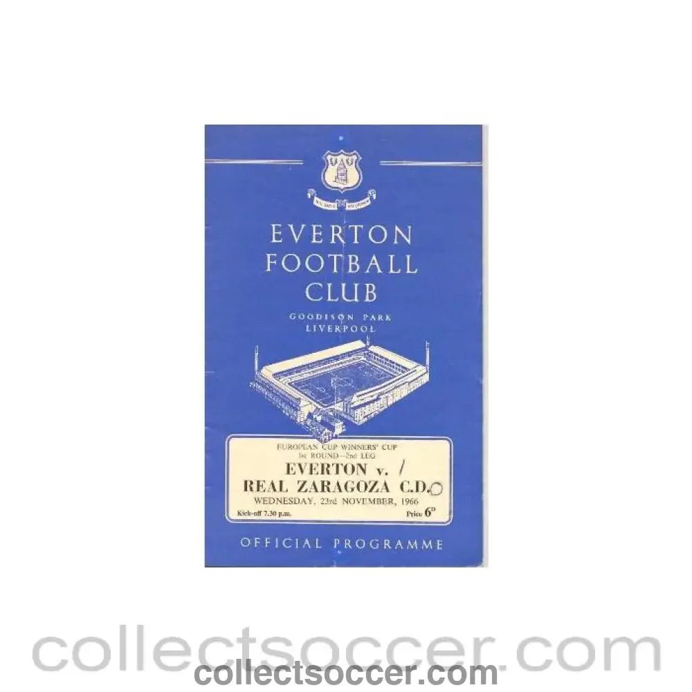 1966 - Everton v Real Zaragoza official programme 23/11/1966 - Collect Soccer