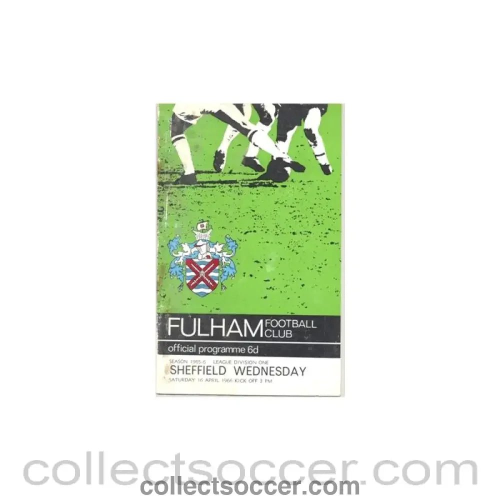 1966 - Fulham v Sheffield Wednesday official programme 16/04/1966 some stains of water - Collect Soccer