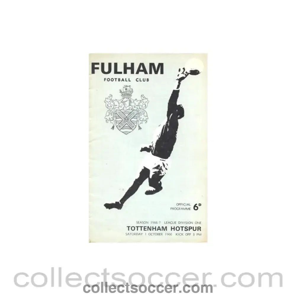 1966 - Fulham v Tottenham Hotspur official programme 01/10/1966 Football League - Collect Soccer