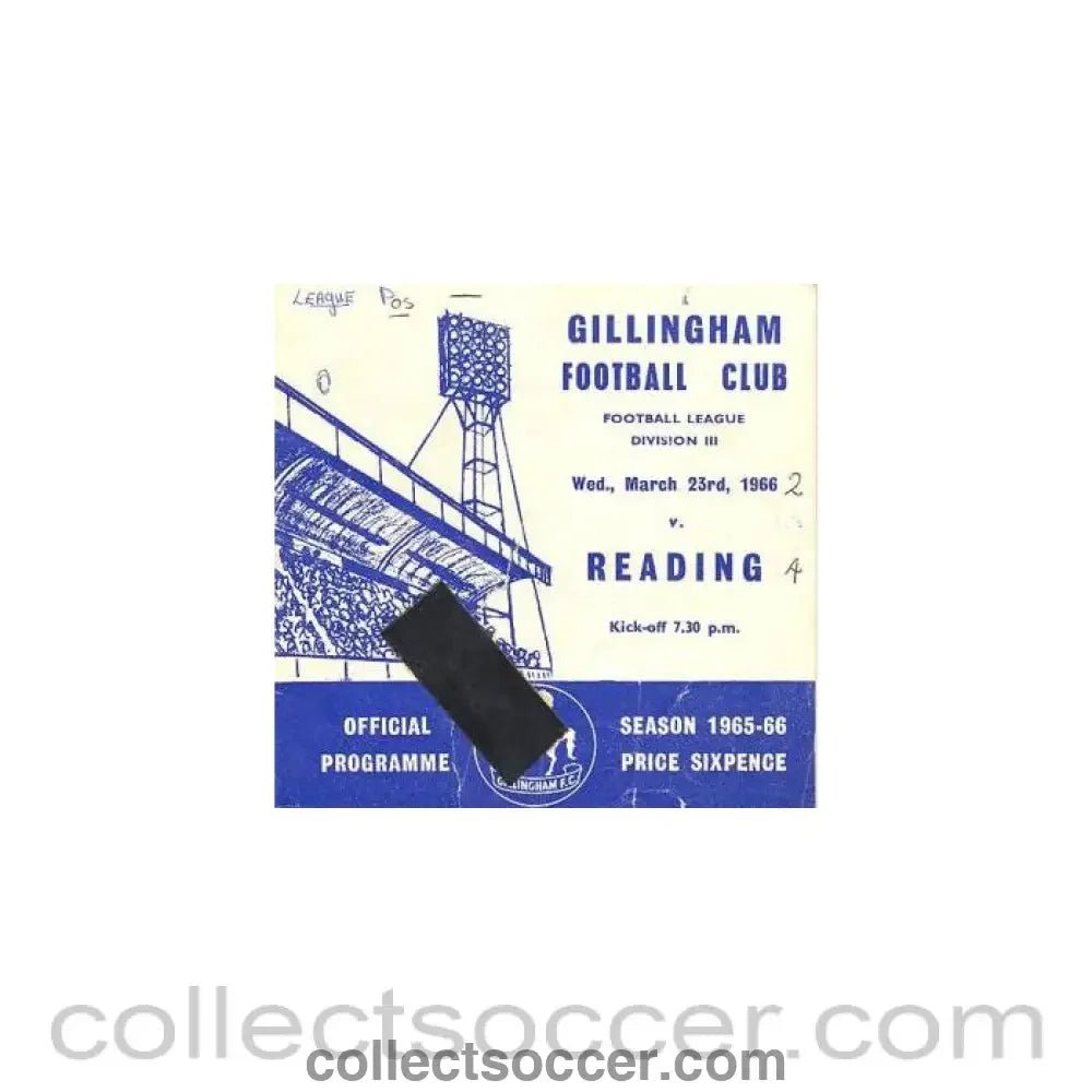 1966 - Gillingham v Reading official programme 23/03/1966 - Collect Soccer