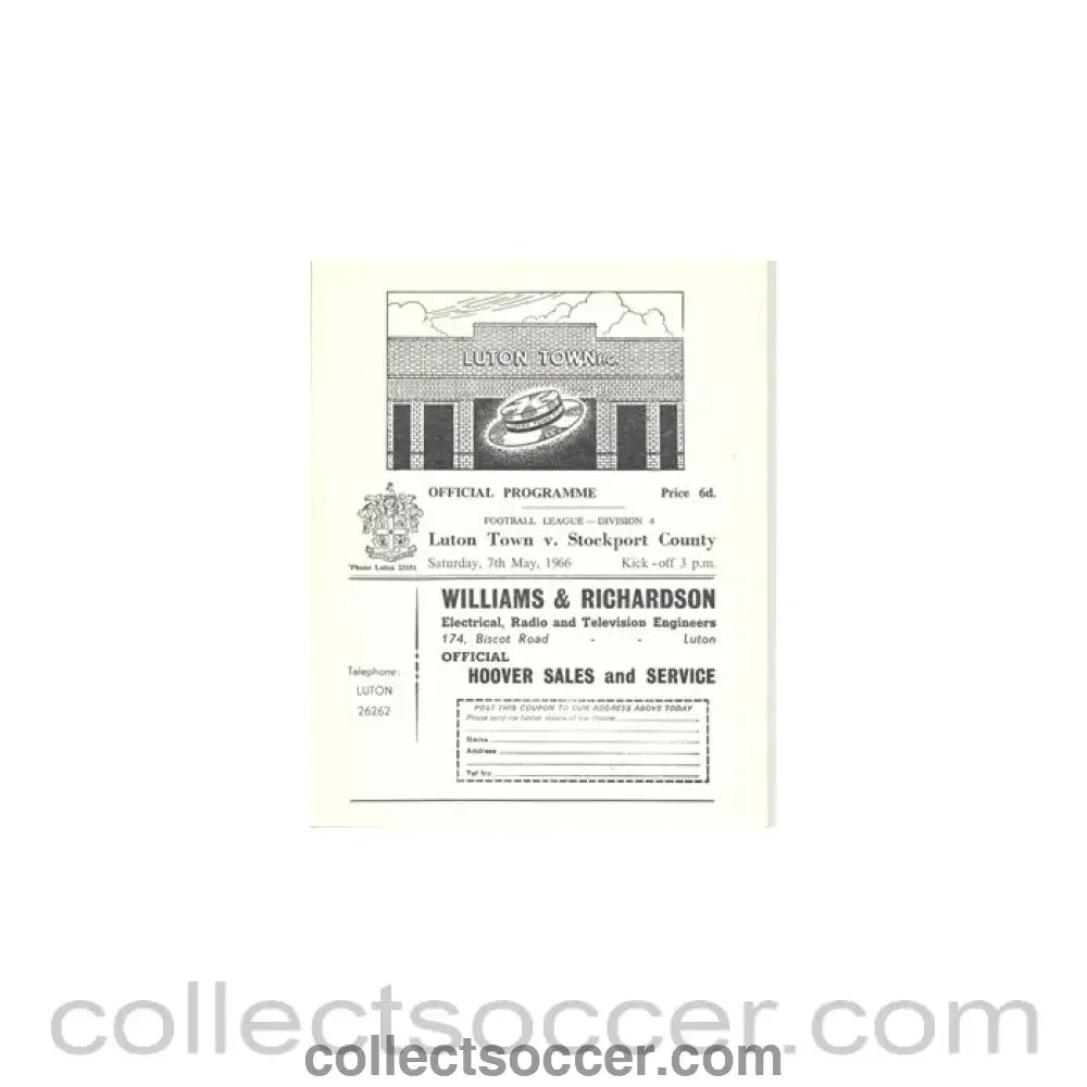 1966 - Luton Town v Stockport County official programme 07/05/1966 - Collect Soccer