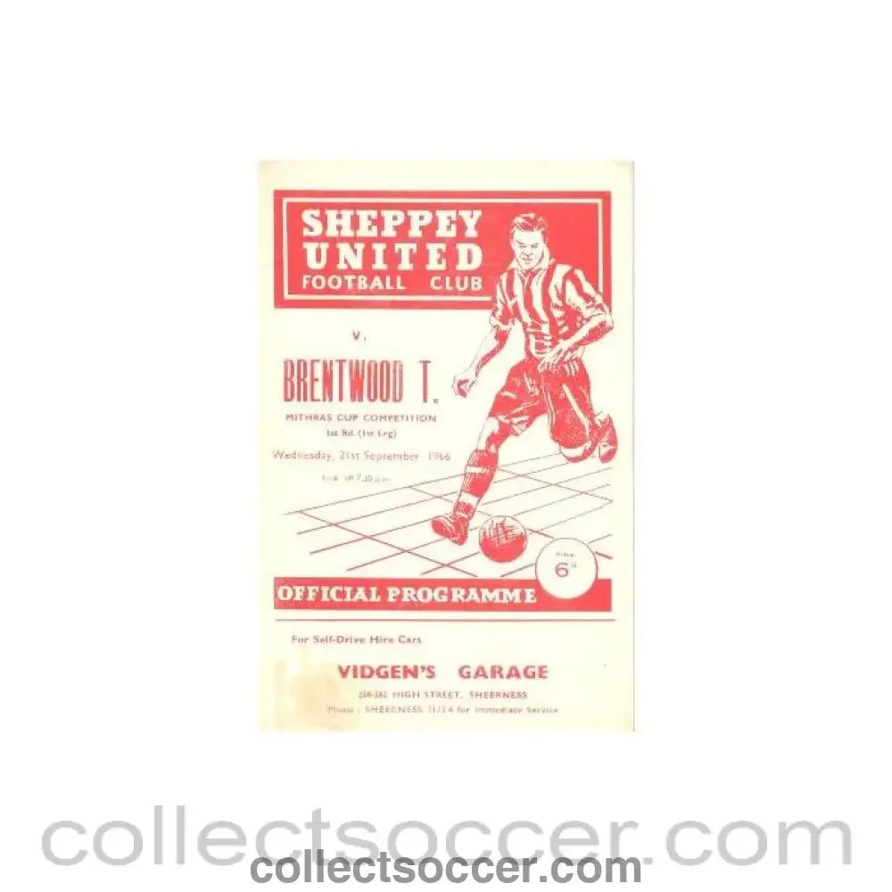 1966 - Sheppey United v Btentwood official programme 21/09/1966 - Collect Soccer