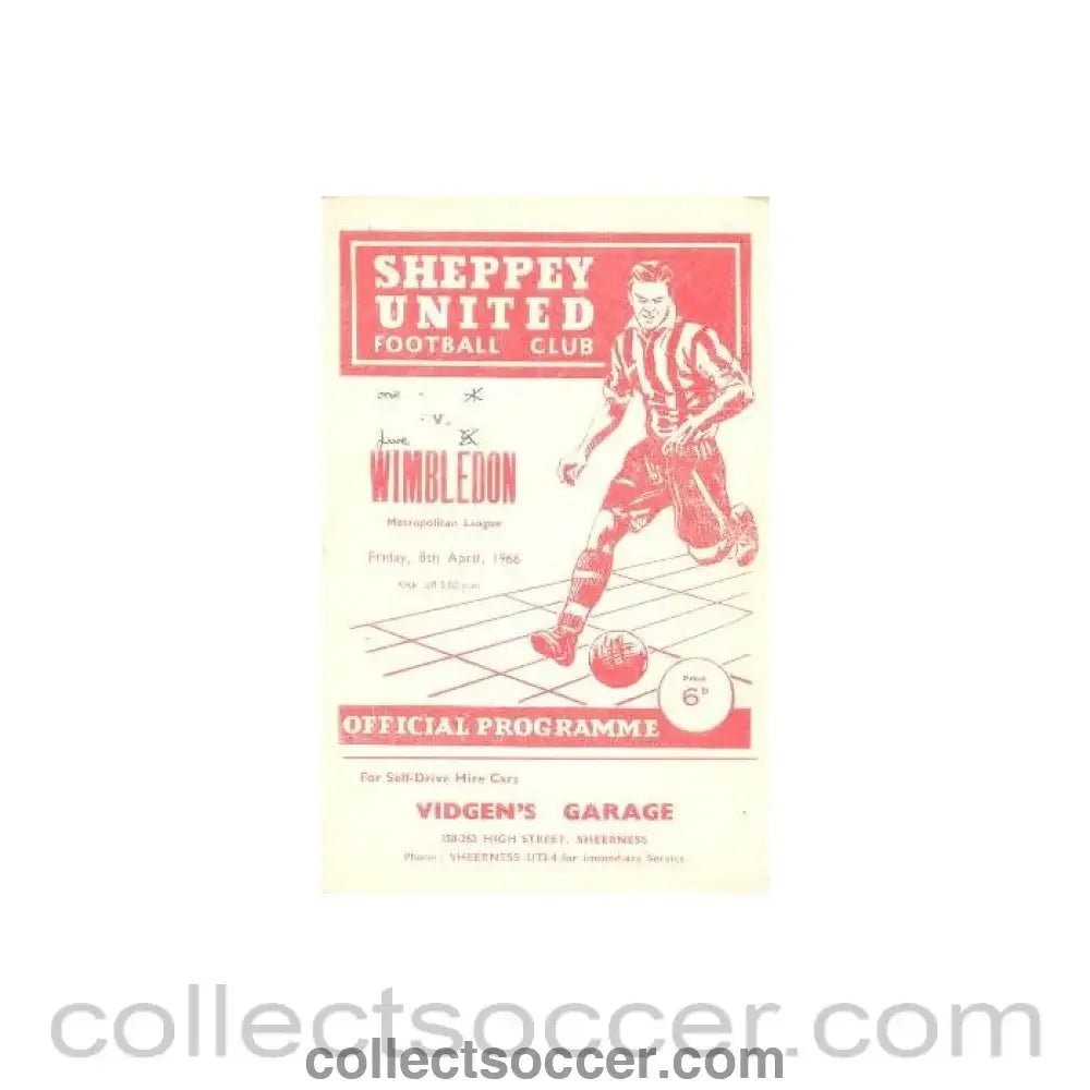 1966 - Sheppey United v Wimbledon official programme 08/04/1966 - Collect Soccer