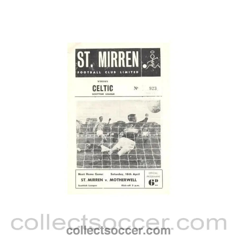 1966 - St. Mirren v Celtic official programme 05/04/1966 Scottish League - Collect Soccer