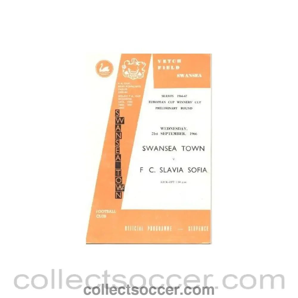 1966 - Swansea City v Slavia, Sofia, Bulgaria official programme 21/09/1966 - Collect Soccer