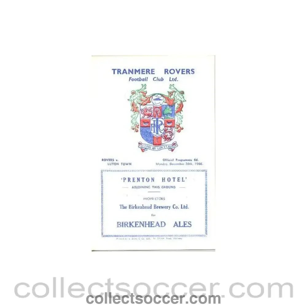 1966 - Tranmere Rovers v Luton Town official programme 26/12/1966 Football League - Collect Soccer