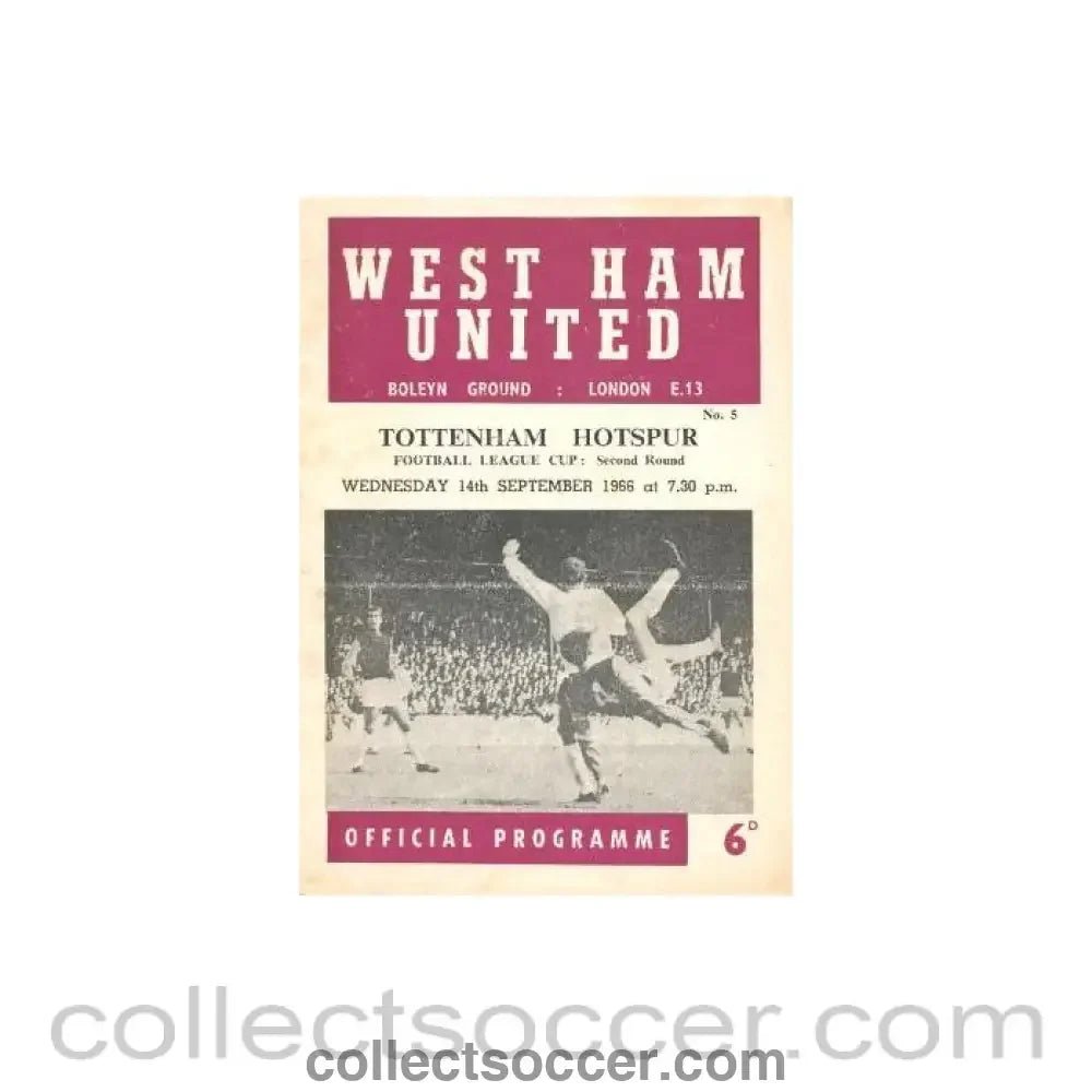1966 - West Ham United v Tottenham Hotspur official programme 14/09/1966 - Collect Soccer