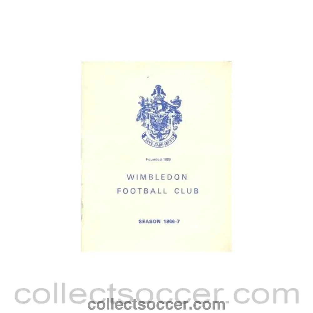1966 - Wimbledon v Bedford Town official programme 12/11/1966 - Collect Soccer