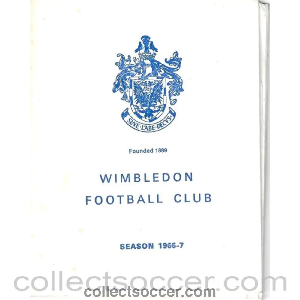 1966 - Wimbledon v Corby Town 17/12/1966 Programme - Collect Soccer