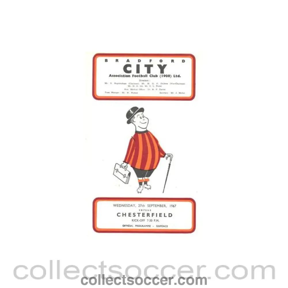 1967 - Bradford v Chesterfield official programme 27/09/1967 Football League - Collect Soccer