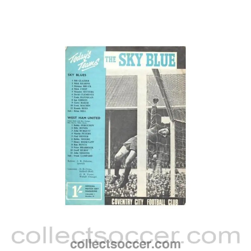 1967 - Coventry City v West Ham United official programme 08/12/1967 Football League - Collect Soccer