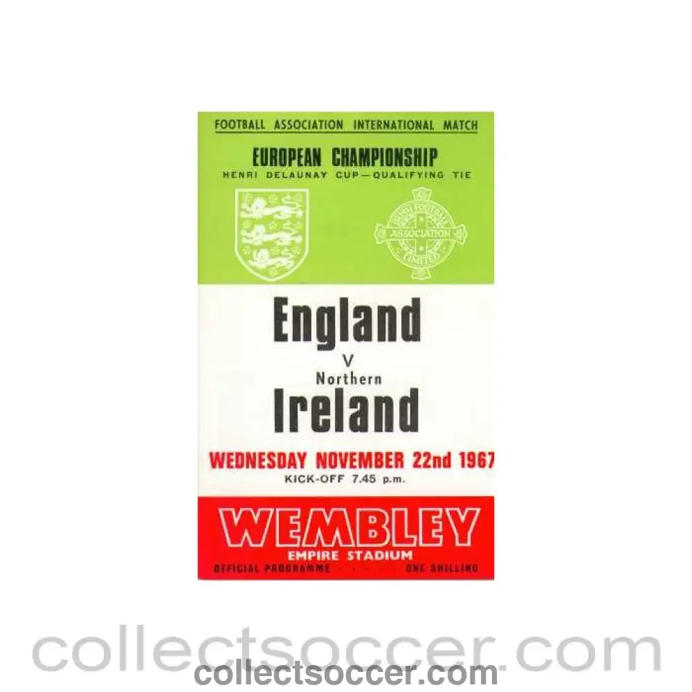 1967 England V Northern Ireland Programme 22/11/1967