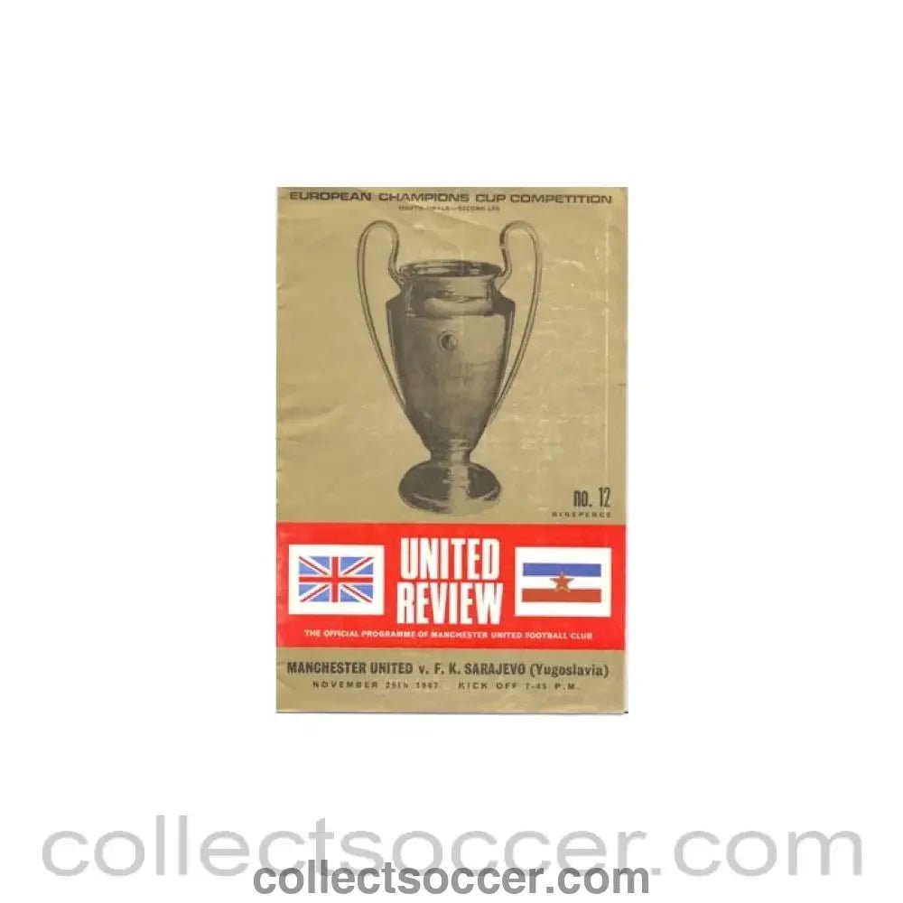 1967 - Manchester United v F. K. Sarajevo (Yugoslavia) official programme 29/11/1967 - Collect Soccer