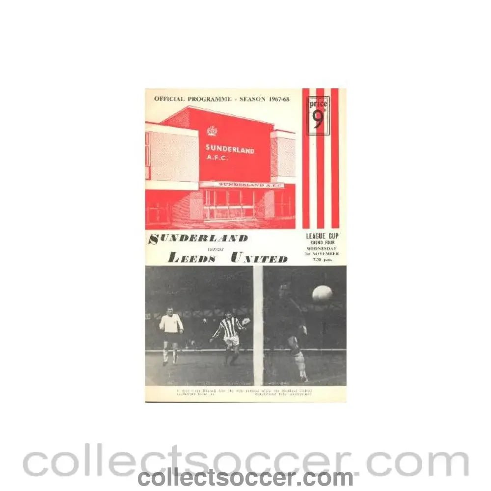 1967 - Sunderland v Leeds United official programme 01/11/1967 League Cup - Collect Soccer