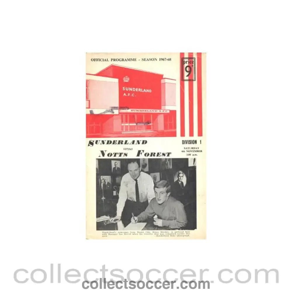 1967 - Sunderland v Nottingham Forest official programme 04/11/1967 Football League - Collect Soccer