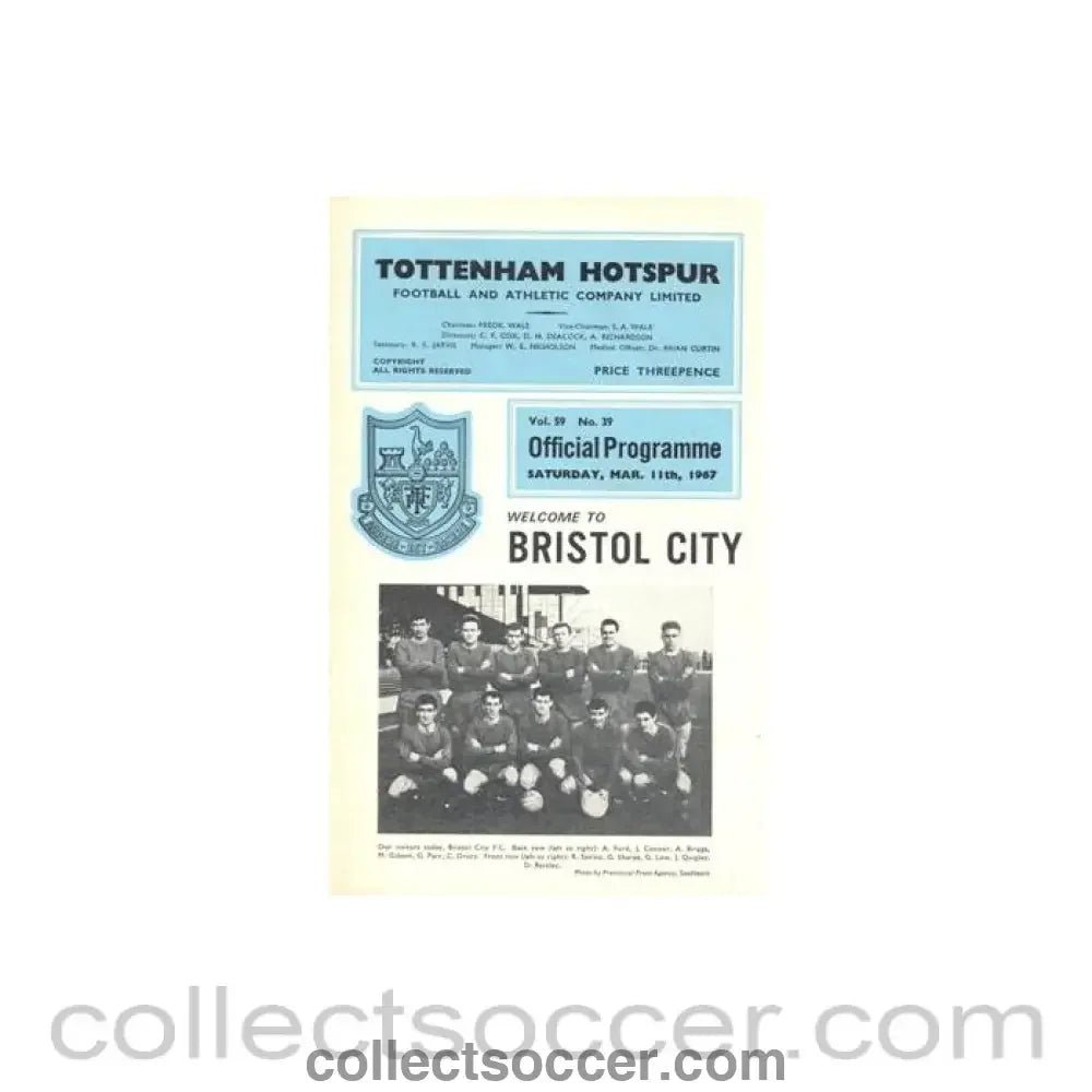 1967 - Tottenham Hotspur v Bristol City official programme 11/03/1967 Football League - Collect Soccer