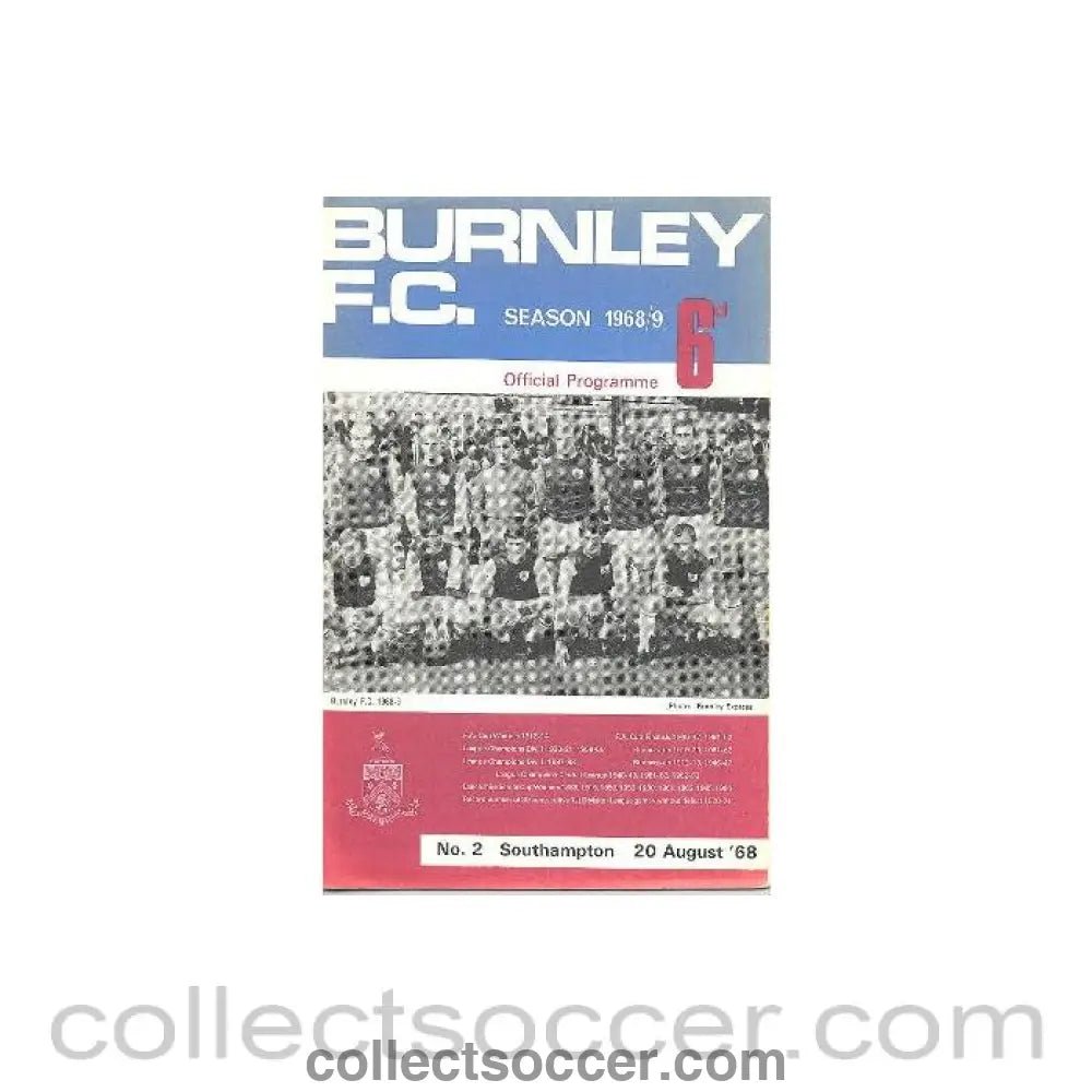 1968 - Burnley v Southampton official programme 20/08/1968 - Collect Soccer
